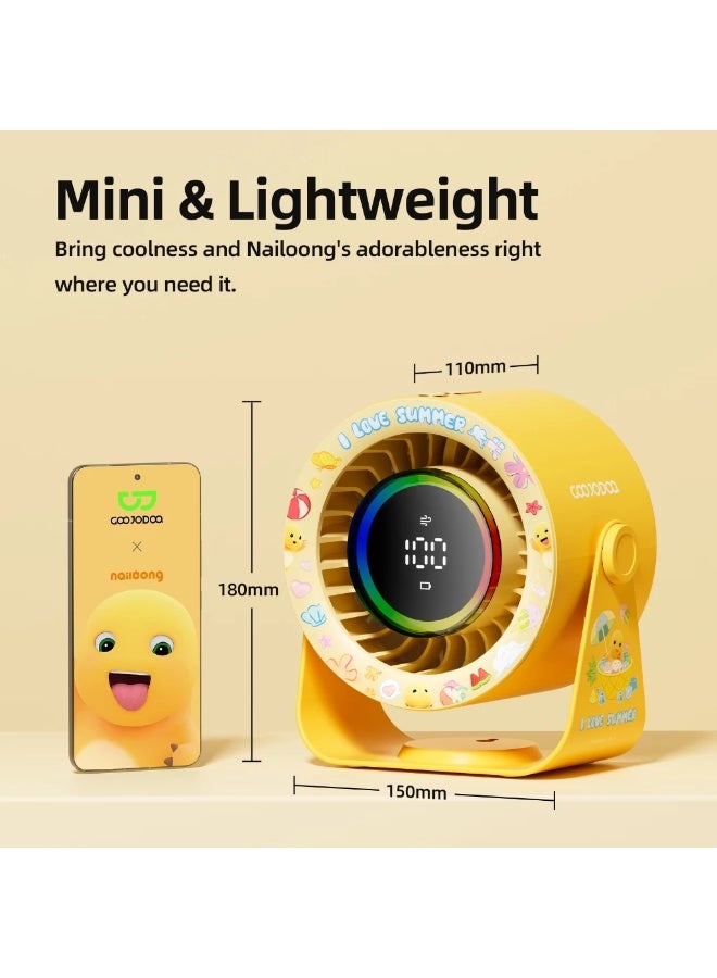GOOJODOQ New High Speed ​​Desktop Fan 100 Speed ​​Digital LED Display RGB Wall Mount Adjustable Turbo Fan ( Yellow Nailoong ) - Image 1